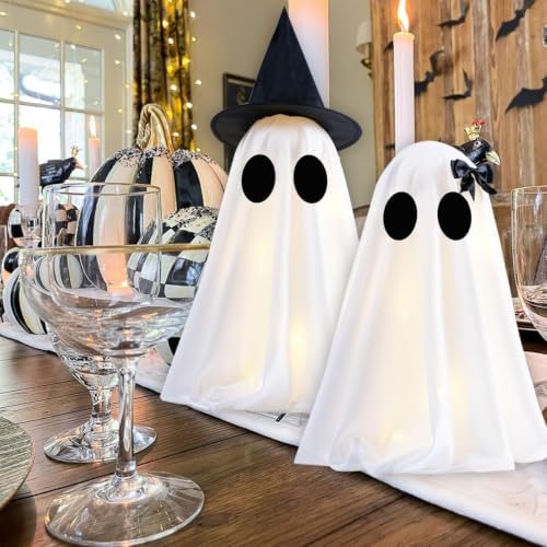 Halloween Lighted Ghost Decorations Set of 2 – Spooky Cute Fabric Ghosts with LED Lamp for Indoor Tabletop, Mantel, Shelf, or DIY Creepy Holiday Displays - Image 7
