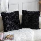 Yaertun Set of 2 Decorative Throw Pillow Covers Thick Plush Wool Throw Pillows Super Soft Luxury Faux Rabbit Fur Velvet Cushion Covers for Couch Sofa Bed Living Room 24x24 Inch Black - Image 2