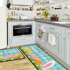 2 Pcs Easter Kitchen Rugs and Mats for Floor Non-Slip Backing Easter Eggs Bunny Mat Easter Outdoor Decorations Anti Fatigue Kitchen Rug Sets with Runner (Happy Easter 03, 17"x47.2"+17"x30") - Image 3
