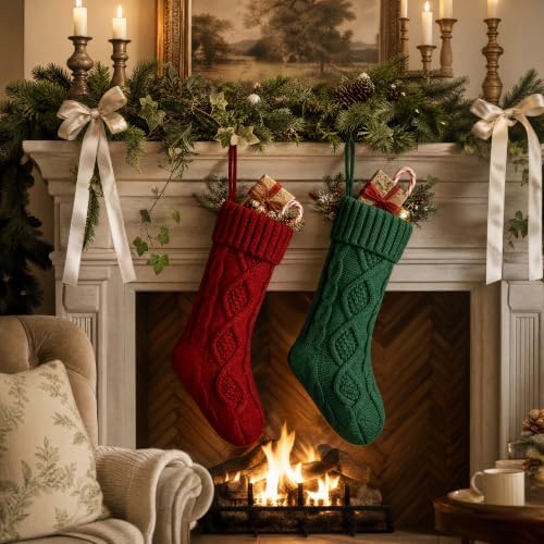Fesciory Christmas Stockings 6 Pack, 18 Inch Large Cable Knit Xmas Decor - Image 2