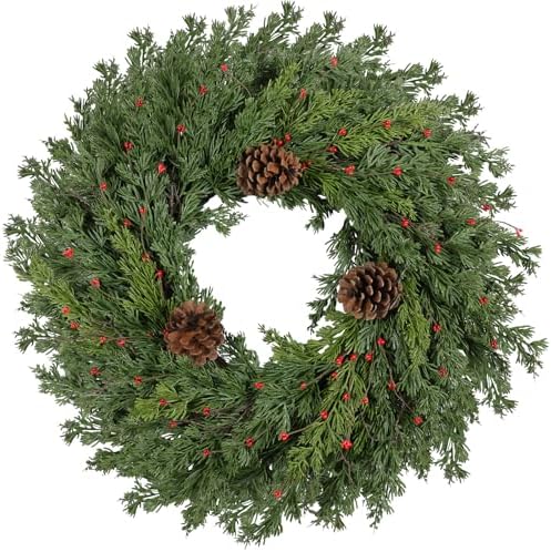 2PC Real Touch Pine Christmas Wreath 24 Inch Christmas Wreaths for Front Door Winter Wreath Artificial Green Wreaths Outdoor Christmas Decorations Indoor Outside Window Home Holiday Thanksgiving by CHEAWRTZ