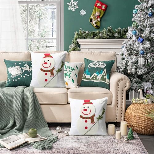 Set of 2 Christmas Throw Pillow Covers Embroidery Farmhouse Decorations Holiday Decor Throw Cushion Case for Winter Home Couch (Snowman) - Image 3