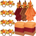 LemonRoad 36 Pcs Fall Cloth Napkins and Napkin Ring Holders, Autumn Reusable Fabric with Wooden Maple Leaf Pumpkin Napkin Rings for Thanksgiving Table Decor Fall Banquet Holiday Dinner Party Supply by Unknown