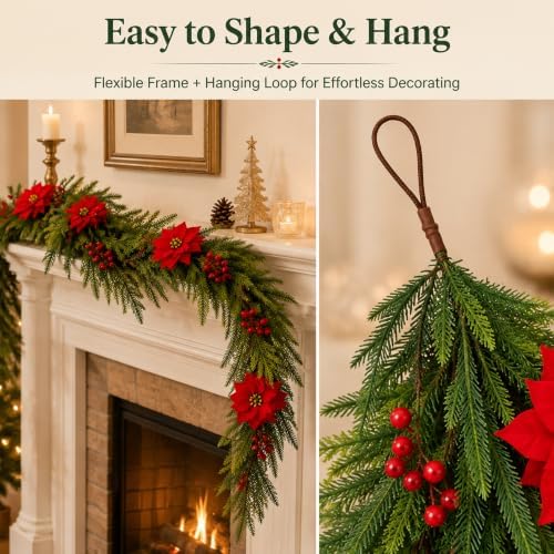 9 FT Artificial Christmas Garland, Faux Pine Greenery for Mantel - Image 4