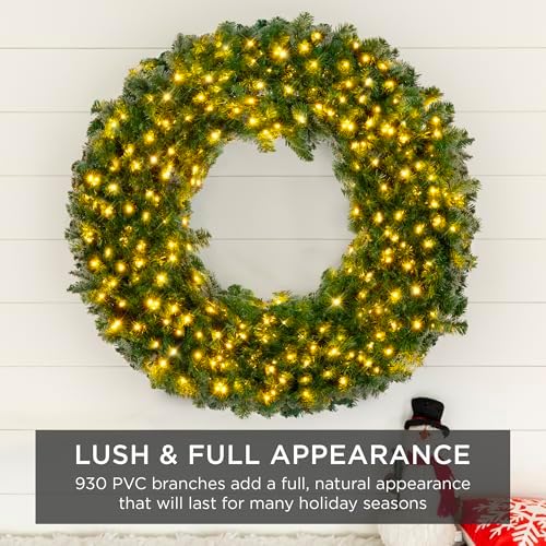 Best Choice Products 48in Large Artificial Pre-Lit Fir Christmas Wreath Holiday Accent Decoration w/ 200 LED Lights, 714 PVC Tips - Image 6
