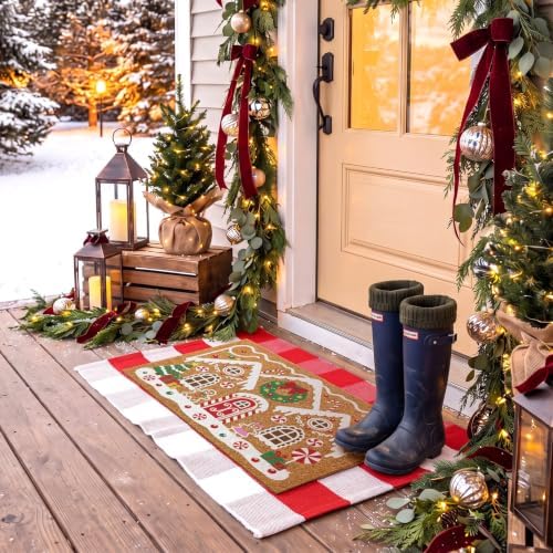 Moucuny 2 Pcs Christmas Coir Doormat Outdoor, Gingerbread House, Non Slip - Image 6
