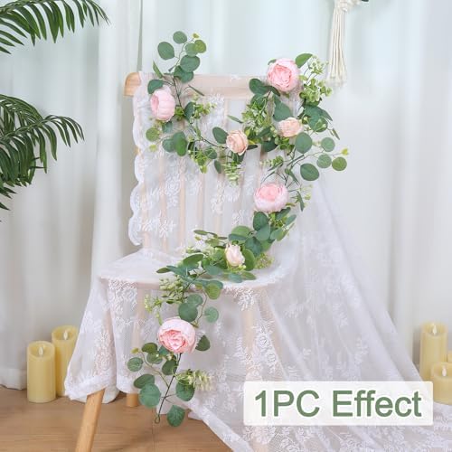 Artificial Eucalyptus Flower Garlands, Light Pink, 4PCS - Image 3