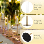 Hewory Gold Candlestick Holders: 12PCS Cylinder Glass Hurricane for Tapers - Image 6