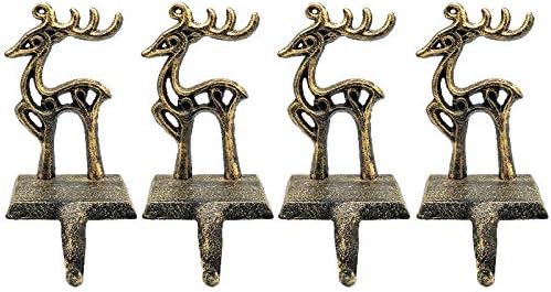 4 Pieces Reindeer Christmas Stocking Holder Christmas Hooks Skid Mantel Hooks Hanger for Fireplace Free Standing Christmas Decorations by Medoore
