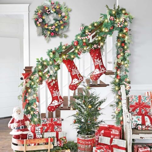 WANNA-CUL Pre-Lit 6ft Red White Christmas Garland with 30 LED Lights - Image 5