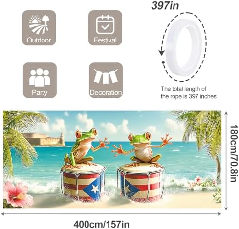 6 * 13ft Vibrant Puerto Rico Garage Door Banner, Tropical Island Scenery Decoration Flag, Vintage Castle Photo Prop Background, National Pride Garage Door Cover for Outdoor Party Festive Scene Decor - Image 2