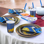 FillTouch 168 Pcs Eid Mubarak Party Goods Supplies Decorations for 24 Guests, Include Ramadan Mubarak Paper Plates Cups Napkins Plastic Knives Forks Spoons Tableware Set for Ramadan Family Party - Image 4
