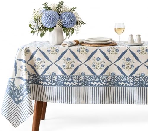 Vintage Floral Rectangle Tablecloth 60x120 Inch Blue Lattice by LinksloveHome