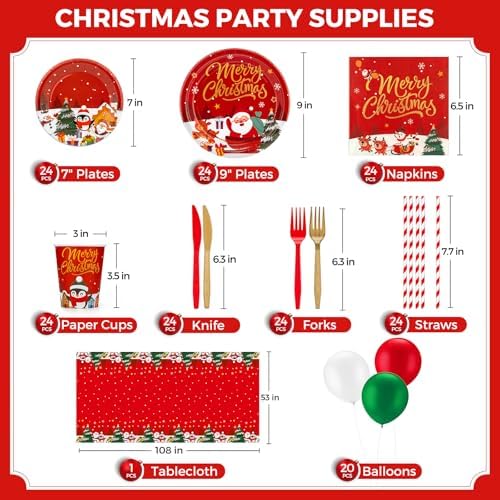 COYLAPY 189pcs Disposable Plates and Napkins Set for Christmas - Image 2