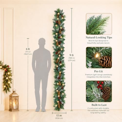 9ft Pre-Lit Artificial Christmas Garland with Lights & Pine Cones - Image 2