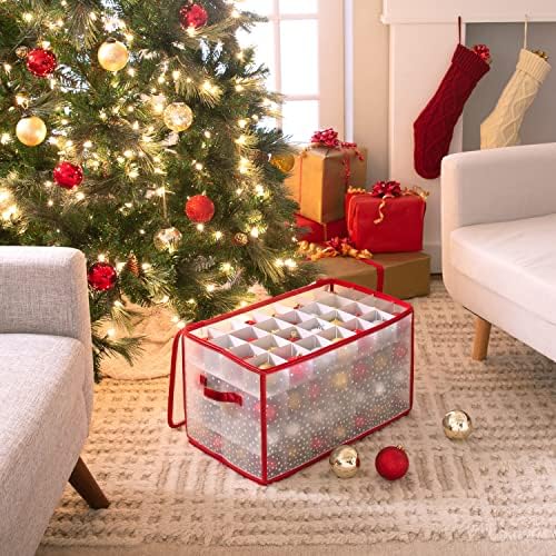 Simplify Organizer Container, Holds Total of 224 Amongst 2 Bags, 2.5” Slots, Durable, See Through for Easy Viewing ornament storage, 112 Count-2PK, Red, AZ-710011-2PK - Image 2