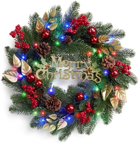 Garvee 18 in Prelit Christmas Wreaths for Front Door, Battery Operated - Image 2