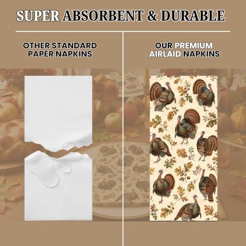 Guest Towel Printed Airlaid Linen-Feel Disposable Hand Towels for Thanksgiving Fall Holiday Party Buffet & Dinner (64, Vintage Turkey Toile) - Image 2