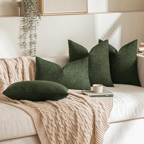 MIULEE 22x22 Decorative Euro Sham Boucle Couch Pillow Covers Dark Green - Image 4