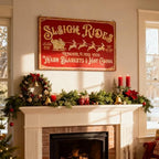31.5" Red Christmas Metal Wall Sign - Vintage Santa Claus Reindeer & Sleigh Motif Rustic Wall Mount Holiday Decor Distressed Wall Hanging Iron Painting Plaque for Home Mantel Porch by Unknown