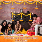 Giegxin 3 Pcs Marigold Garland for Diwali Decoration 4.92 feet Long Strand Artificial Marigold Flowers for Diwali Pooja Indian Home Wedding Dia De Los Muertos Day of The Dead (Orange Yellow) - Image 6