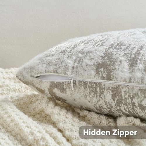 FUTEI Pack of 2 Faux Cashmere Throw Pillow Covers 12x20 Inch,Grey White - Image 2