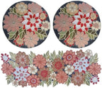 Beaded Table Runner Decore 36 inches Long Christmas Flower Design Beaded Table Runners for Halloween, Christmas, Easter Coffee Tropical ,Combo Pack of Runner and 2 Pack Placemats Maroon Multi - Image 2