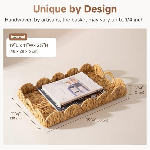 StorageWorks Wicker Scalloped Edge Serving Tray, Scalloped Rattan Tray - Image 4