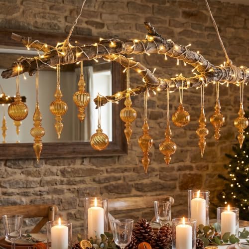 12 Pcs Vintage Glass Finial Christmas Ornaments, Gold - Image 5