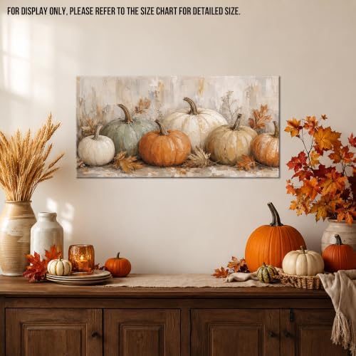 WAXWHELK Pumpkin Fall Canvas Wall Art, Neutral Gray and Beige Pumpkin Painting Pictures, Autumn Rustic Farmhouse Thanksgiving Artwork for Living Room Bedroom Home Decor (12"x24") - Image 2