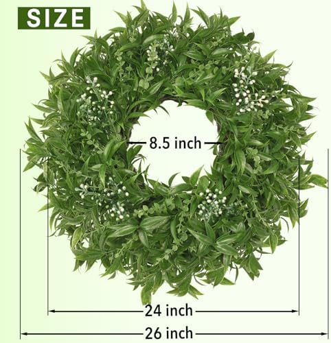 26 Inch Large Boxwoods Wreaths for Front Door Artificial Green Eucalyptus Leaves Greenery Indoor Outdoor Wreath Home Decor Porch Window Wall Farmhouse Door Decorations Spring Summer All Season - Image 4