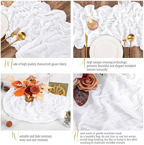 16 Pack White Table Runner 10FT Cheesecloth Table Runner Boho Gauze Table Runners Long Rustic Sheer Fabric Table Runners for Wedding Party Bridal Shower Farmhouse & Home Decor - Image 3