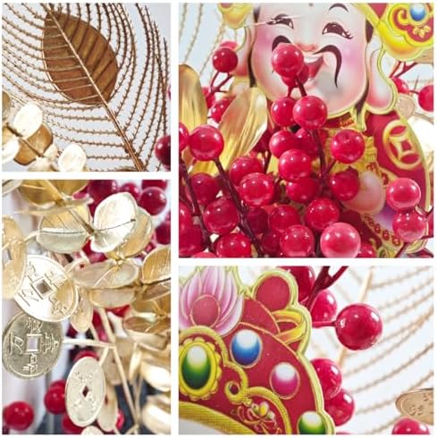 KYMY Chinese New Year Fu Bucket, 2026 Spring Festival Fu Character Artificial Branches Fortune Table Ornament, Red Berry Flower Arrangement for Asian Vitenamese Lunar New Year Desktop Centerpiece - Image 6