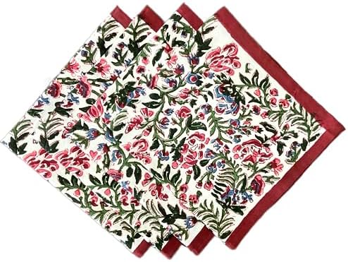 ATOSII Ambrosia Floral 100% Cotton Fall Cloth Dinner Napkins, Handblock Print, Washable Durable Linen for Everyday Use Wedding Parties Outdoors Christmas Thanksgiving I 20 X 20 Inches I Set of 4 - Image 2