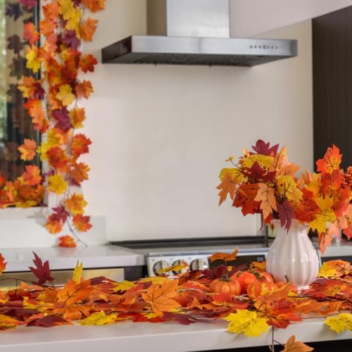 CQURE 12 Pack Fall Garland, Total 95Ft Artificial Autumn Maple Leaves Garland Hanging Vines, Thanksgiving Halloween Harvest Decor for Fireplace Mantle Table Indoor Outdoor - Image 7