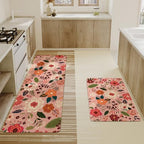Boho Floral Kitchen Mat Set of 2,Modern Farmhouse Flowers Kitchen Rugs and Mats Non Skid Washable,Spring Summer Bohemian Kitchen Runner Rugs with Rubber Backing (Pink 17"x47"+17"x30") - Image 4