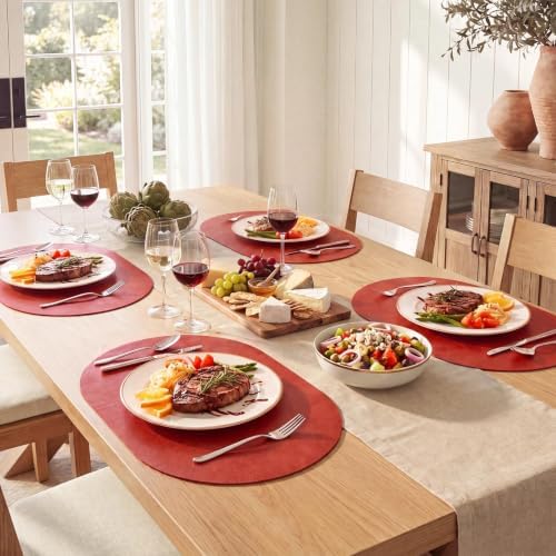 MOSAYT Vinyl Faux Leather Oval Placemats, Set of 6, Red - Image 3