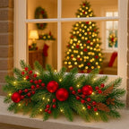 Yalikop 1 Pcs 24.5 Inch Christmas Swags with Light, Ball and Berry - Image 4