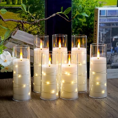 Flameless Candles,with Embedded Star String, Battery Operated Candles Flickering LED Pillar Candles with Remote Control and Timer, Home Decoration Add a Warm and Romantic Atmosphere，Set of 7 (White) - Image 4