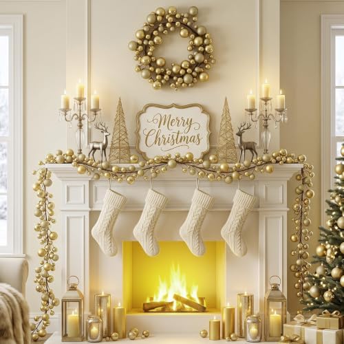 2 Pcs 6 ft Christmas Ball Ornament Garland, Mixed Gold - Image 5
