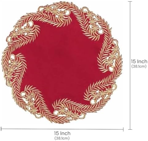 Decozen Set of 12 Doilies for Table, Lace Doilies Rustic Farmhouse Kitchen Dining Table Centerpiece Decor, 15 Inch Gold Burgundy Round Placemats for Home, Valentines Day Gifts, Valentines placemats - Image 6