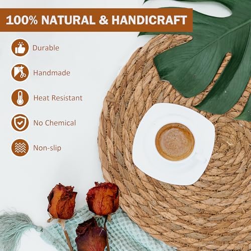 GENMOUS Woven Placemats Set of 12, 13.5" Round Placemats Natural Water Hyacinth Boho Placemat,Farmhouse Rattan Chargers for Dinner Plates,Rustic Braided Wicker Table Mats for Dining Table,Home,Wedding - Image 4
