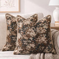 CROWNED BEAUTY Farmhouse Floral Throw Pillow Covers, 26x26, Brown, Set of 2 by CrownedBeauty