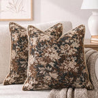 CROWNED BEAUTY Farmhouse Floral Throw Pillow Covers, 20x20, Brown, Set of 2 by CrownedBeauty
