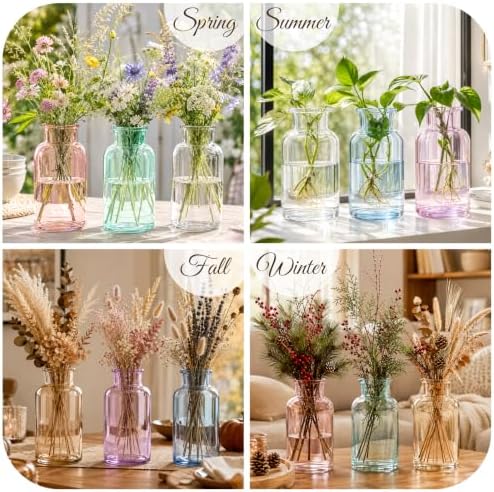 6 Pack Mason Jar Vases for Centerpieces,6.3" Colored Glass Bud Vases Set - Image 6