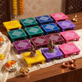 RattanView 12 Pack Indian Return Gifts for Pooja, Wood Kolam Manai, 4 Inch by RattanView