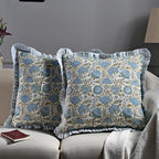 Ridhi Asparagus Green Floral Block Print Throw Pillow Covers 20x20 Inch - Image 2