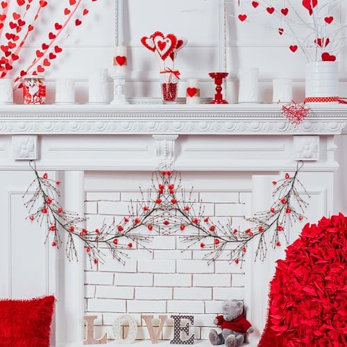 Valentine's Day Garland with 30 Fairy Lights 4.5ft Pip Berry Decorative Berry Blossom with Hearts LED Christmas Lights Garland for Valentine's Day Wedding Party - Image 3
