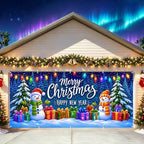 Christmas Garage Door Banner Mural - Merry Christmas Happy New Year Snowman Backdrop - Large 7x16ft Winter Holiday Outdoor Wall Decor - Durable Weatherproof Fabric Cover for Home Xmas Party - Image 5