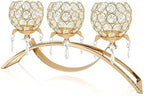 Set of 3 Gold Crystal Tea Light Candlestick Holders Flower Shape with Crystal Pendant Bowl Votive Metal Candle Holder for Table Centerpieces Wedding Home Decor (Gold, 3 arm) - Image 5